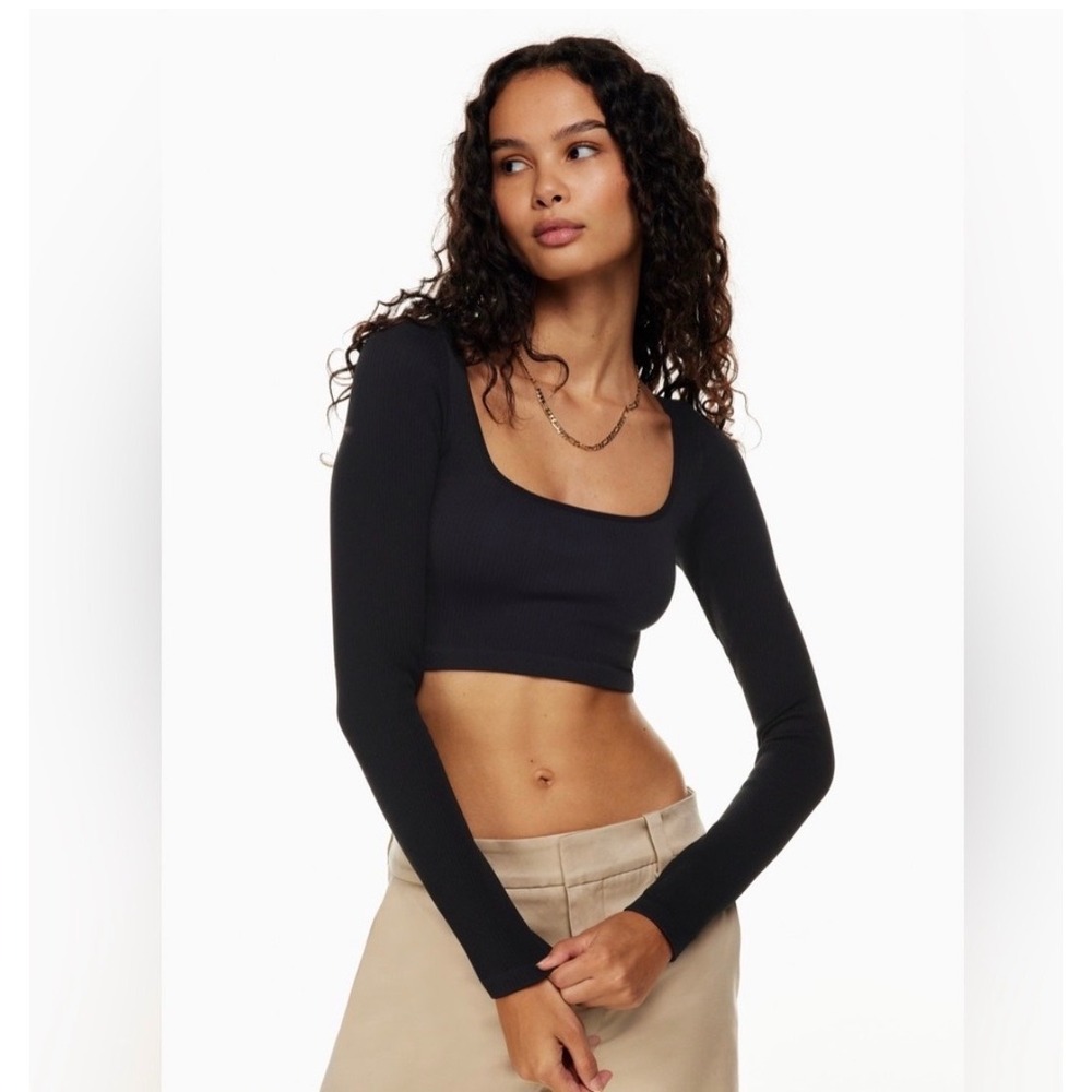 Aritzia Sunday Best Sinch Longsleeve Crop Top Black Square Neck Ribbed XS